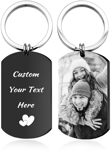 Easycosy Gifts for Men Women Personalised Keyring Custom Keychain | Gift Box Included, Black & White Photo Engraved, Customised Keyring with Text for Anniversary Birthday Gifts Idea for Him Her