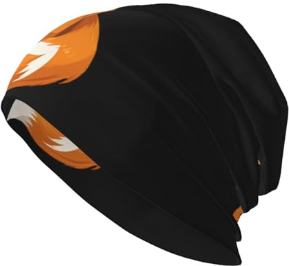 BROLEO Crown Fox Avatar Prints Erwachsene Strickmütze Casual Bean Cap Elastische Krempe Hut Unisex Schwarz