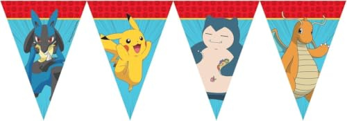 2,3m Wimpelkette * Pokemon * als Deko zum Kindergeburtstag und Party | mit Befestigungsschnur, 20x30cm, aus Papier | Girlande Flagbanner Kinder Geburtstag Pikachu