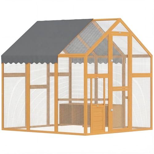 PawHut Hühnerstall 3,07㎡ 1,7 x 1,8 x 1,8 m Freilaufgehege Holz Gelb | Wasserdichtes Tuch, Doppeltür, Sicherheitsschloss, 2 Nistkasten, 2 Sitzstange, Hühnergehege für 6-8 Hühner, Enten, Gänse