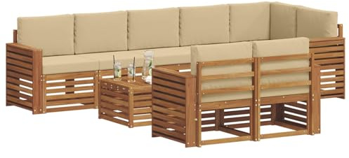 vidaXL Sofagarnituren 9 pcs Natur und Beige Massivholz Akazie, Moderne Garten-Sofa-Garnitur, Robustes Outdoor-Sofa, braunes Akazienholz, stylische Sitzgruppe für deinen Garten
