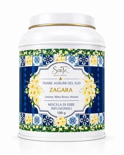 SaiTè Tisane sfuse Agrumi del Sud ZAGARA 100g – Tisana agrumi con limone e ribes rosso, infuso fresco fruttato con ananas, Tisane regalo - Made in Italy