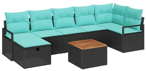 vidaXL Gartensofa-Set mit Kissen 8 pcs Schwarz Poly-Rattan, Garten und Terrasse, modernes modulares Sofa-Set, wetterfestes Outdoor-Möbel, stylische Lounge für den Garten