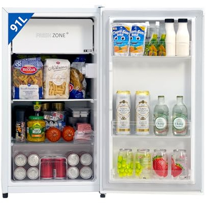 Techomey Kühlschrank ohne Gefrierfach, 91L Mini Kühlschrank mit 7-Stufen Thermostat, LED-Beleuchtung, Türanschlag wechselbar, Getränkekühlschrank, Büro, Einzimmerwohnung, Hotels, Weiß