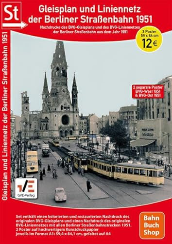 Gleisplan & Liniennetz der Berliner Straßenbahn 1951 Poster.: Restaurierter & colorierter Reprint der Originalkarten als 2 Poster auf Kunstdruckpapier je im Format 59 x 84 cm, gefaltet auf DIN A4
