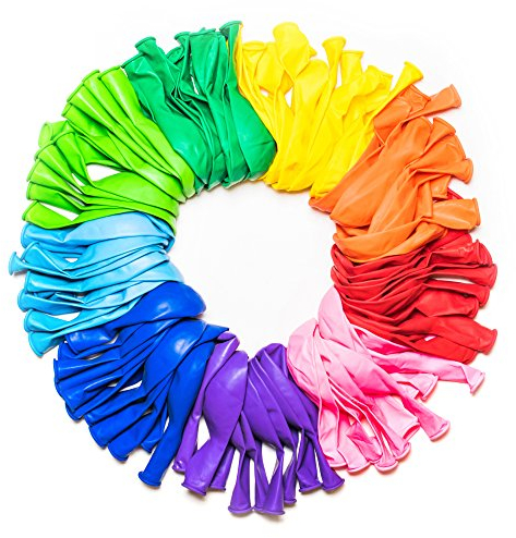 Dusico® Balloons Rainbow Set (100 Pack) 12 Inches, Assorted Bright Colors, Made With Strong Multicolored Latex, For Helium Or Air Use. Kids Birthday Party Decoration Accessory