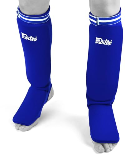 Fairtex SPE1 Kickboxing MMA Muay Thai Padded Elastic Training Sparring Shin Pads One Size Fits All (Blue)