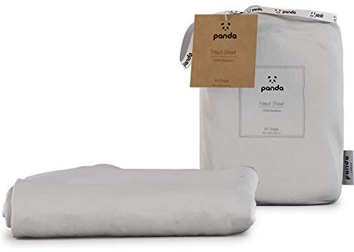 Panda® 100% Bamboo Organic EU Single Fitted Sheet, Pure White | Soft, Breathable, Antibacterial, Hypoallergenic | Luxury High Thread Count | Extra Deep Fitted Skirt | Moisture-Wicking | Easy Wash