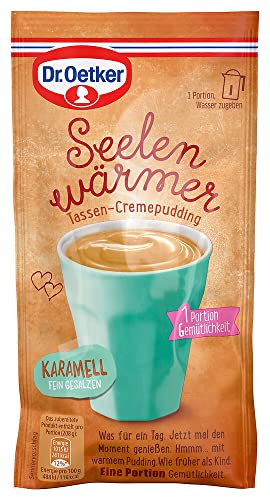 Dr. Oetker Seelenwärmer Tassen-Cremepudding Karamell, 58 g – Dessertpulver für die schnelle Zubereitung einer Cremepudding-Nachspeise
