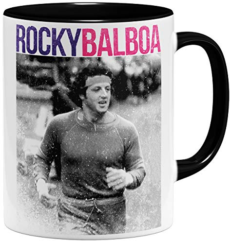OM3® - Rocky Balboa Tasse Retro 70s 80s Kult | Keramik Becher | 11oz 325ml | Beidseitig Bedruckt | Schwarz