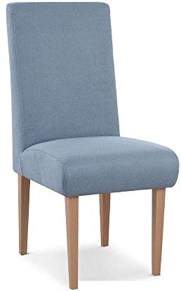 CAVADORE Esszimmerstuhl Kira / Polsterstuhl für Küche, Esszimmer oder Wohnküche / Passend zur Küchengarnitur Kira / Leichte Fleckenentfernung dank Soft Clean / 48 x 103 x 62 / Flachgewebe: Hellblau