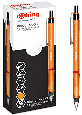 rOtring Visuclick portemine, 0,7 mm, Mine 2B, Corps orange vif, Boîte de 12