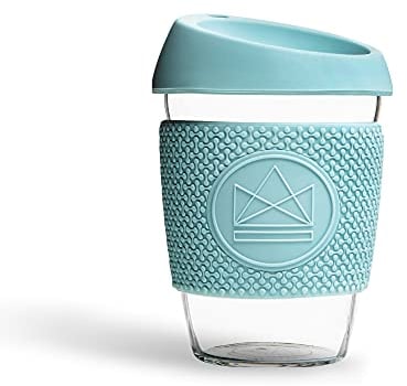 Neon Kactus Glass Coffee Cup | Reusable Glass Cup with Lid for Home or On the Go | Travel Coffee Cup | For Hot & Cold Drinks | Durable, Non-Permeable, Non-Slip, Splash-Proof | Sea Breeze, 12oz