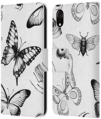Head Case Designs Offizielle Zugelassen Haroulita Schmetterlinge Schwarz Und Weiss 5 Leder Brieftaschen Handyhülle Hülle Huelle kompatibel mit Apple iPhone XR