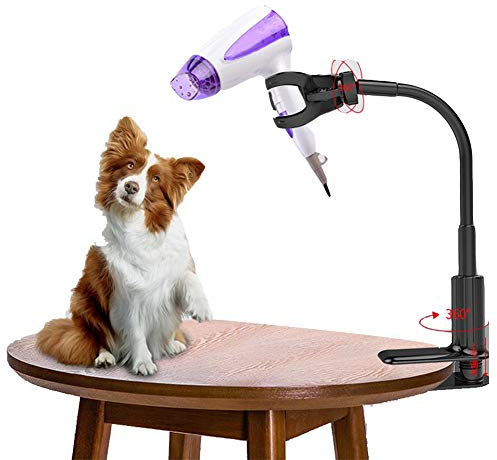 Pet Haartrockner Halter, 360 Grad Drehbare Freisprecheinrichtung Haartrockner Stand, Robuster Hundefön-Schlauchhalter,Schwanenhals Haustier Hund Katze Fellpflege Mit Clip Für Welpen Kitty Kätzchen