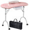 Kalolary Mesa de Manicura Plegable Mesa de Estación de Uñas de Belleza Portátil con Rodillo, Retirable, con Reposamuñecas de Esponja, Bolso (Rosado)
