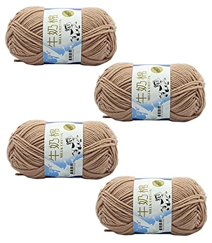 Lot de 4 rouleaux de 50 g/rouleau de fil de coton au lait uni pour crochet et crochet