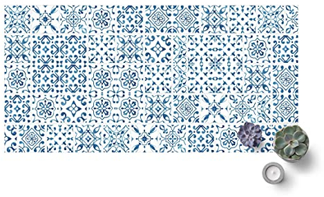 Bilderwelten Vinyl-Teppich - Fliesenmuster Blau Weiß, 60 × 120 cm, Vinyl