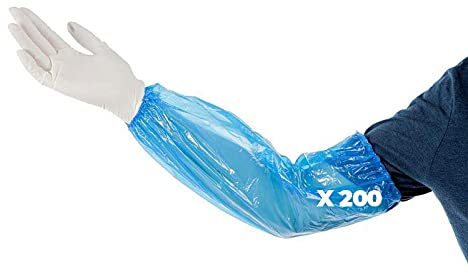 OneProtek Manchette jetable en polyéthylène - 100 Manchon imperméable - Élastiques aux deux extrémités - Taille unique (45 cm) - Bleu - Lot de 2