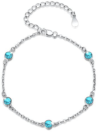 CUOKA MIRACLE Türkis armband 925 Sterling Silber Runde Türkis Mädchen Armband Türkis Schmuck für Kinder
