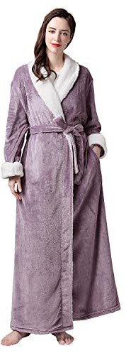 PUTUO Womens Dressing Gown Bathrobe: Ladies Soft Fleece Winter Warm Long Robes Housecoat Loungewear Fluffy Plush Nightwear Purple XL
