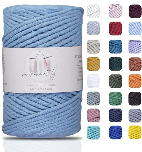 Makromecity Makramee Garn 3mm x 100m Premium Single Twisted Macrame Cord Baumwollgarn für Handwerk Schlüsselanhänger Wohndekorationen Platzteller Umhängetasche Handtasche Runner