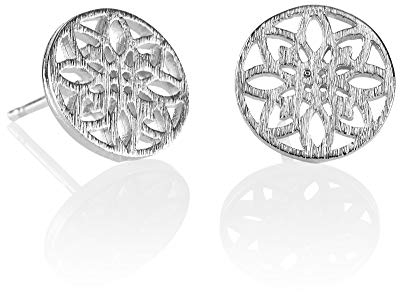 Namana Mandala Scheiben-Ohrstecker für Damen aus Silber, gebürstetes Finish, Heilige Geometrie Ohrringe für Frauen, Teens, Mädchen, Silber Ohrringe für Frauen, süße Silber Ohrstecker für Damen