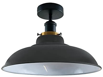 LEDSone Lámpara de techo industrial vintage semiempotrada, lámpara de techo con forma de cuenco de metal, pantalla de lámpara negra, decoración interior de sala de estar, base E27 (Gris)