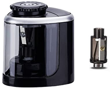 JZK Black Electric Pencil Sharpener, Battery Operated (not Included) with 1 Replacement Blade Holders for School, Home, Office and Classroom