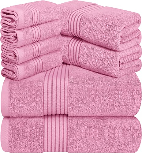 Utopia Towels 8-teiliges Premium Handtuch-Set, 2 Badetücher, 2 Handtücher und 4 Waschlappen, 100% ringgesponnene Baumwolle, sehr saugfähige Handtücher für Badezimmer, Sport und Hotel (Rosa)