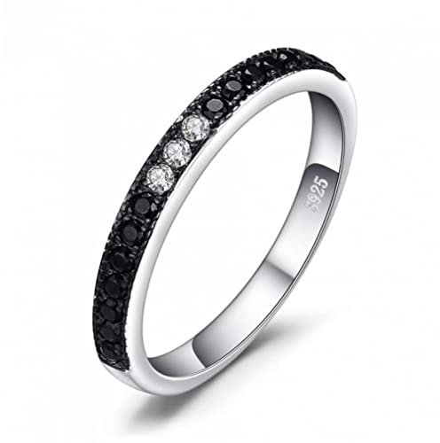 ACGZBD Natürlicher schwarzer Spinell 925 Sterling Silber Band Hochzeit Verlobungsring für Frauen Geschenk stapelbarer Schmuck