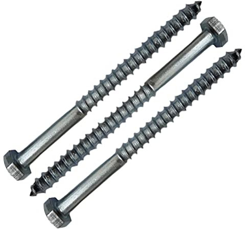 Lot de 3 vis à bois M8 à tête hexagonale de largeur 13 mm en acier zingué - Vis hexagonales argentées - 8 x 200 mm