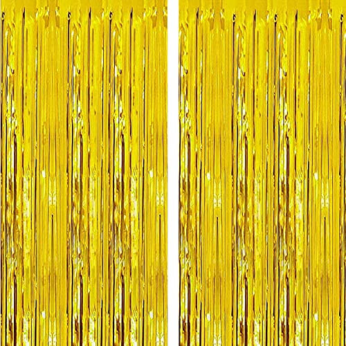 Aoen 2PCS 6.5Ft Gold Foil Fringe Curtains Metallic Tinsel Streamers Backdrop for Party Prom Birthday Favors Decoration Christmas Decorations Party Favors, 1 x 2m/ 3.3 x 6.5 feet