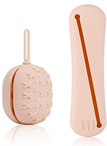 Travel Makeup Brush Holder and Makeup Sponge Holder Travel Case, Silicone Makeup Brush Organizer Bag Portable Storage Bag for Cosmetic Brush & Beauty Egg (Apricot)