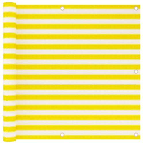 WIFESE Balkon Sichtschutz Terrasse 90x500 cm mit Ösen Balkonbespannung Balkonsichtschutz Schimmel und UV Beständig Balkonverkleidung Windschutz mit PE Seil Gelb Weiß HDPE