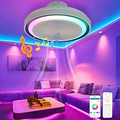 TRUYOK RGB Ceiling Fan with Lighting and Remote Control LED 60W Dimmable Colour Changing Ceiling Light with Fan Quiet Fan Light Bluetooth Speaker Music Fan Lamp for Bedroom Children Room Living Room