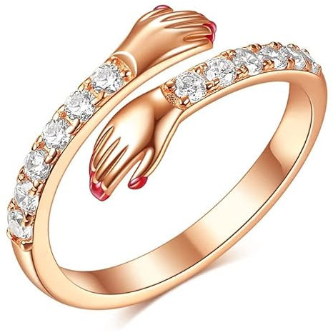 Umarmung Ringe für Frauen, einstellbare Umarmung Hände öffnen Ring für Frauen Tochter Hand Ring Schmuck für Geburtstag Geschenke Urlaub Geschenk für Frauen Teenager Mädchen