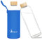 Bugucat Borosilicate Glass Water Bottle 1000ML, Reusable Water Bottle Glass with Protective Sleeves and Leak-Proof Lid, Glass Water Bottle 1 Litre Glass Drinking Bottle for Hot Cold Drinks,Navy Blue