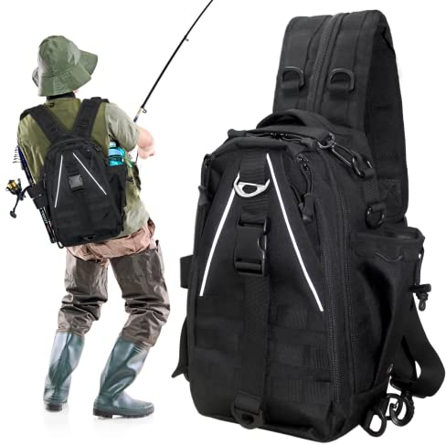 DEILAI Angelrucksack, leichte Angel-Schultertasche mit viel Stauraum, Tackle Box Rucksack mit Rutenhalter zum Fliegenfischen und Geschenke für Männer und Frauen