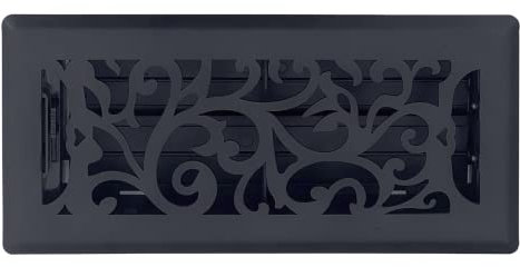 Sierra Grates 4 x 12 Floral Design Floor Register in Cast Iron Black Finish with Air Filter - Vent Covers for Home Floor- Decorative Air Vent Covers- Floor Register 4” x 10” (Duct Opening)