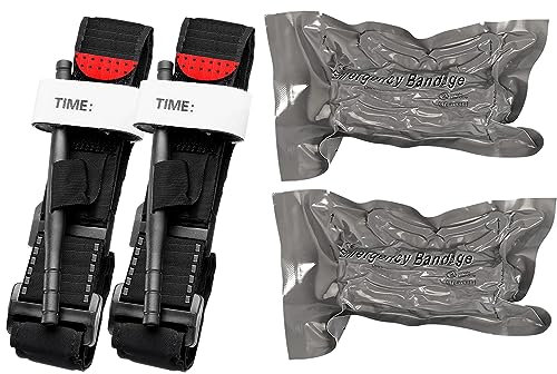 [2 + 2] Bocguy Bandage Israélien et Garrot Tourniquet, Pansement Israelien Compression Premiers Secours et 95 cm Garot a Tourniquet pour Rhino Rescue, Fournitures D'Urgence