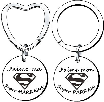 XQXQXZ 2 Porte-clés Parrain et Marraine Cadeau Femme cadeau d'homme cadeau Parrain Marraine Demande Annonce Naissance Baptême Communion Cadeau Surprise Noël Fête des Pères Fête des Mères, Argenté (1)