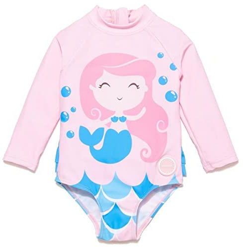 BONVERANO Traje baño bebé protección Solar UPF 50+ Cierre Cremallera con Volantes (Sirena, 12-18 Meses)