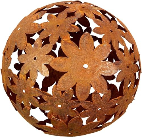Bornhöft Kugel 40cm aus Metall Edelrost Rost Blumenkugel Eisen Deko Gartendeko Blütenkugel Blumen Gartenkugel Garten Dekoration