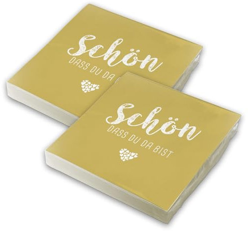 itenga Servietten Schön dass du da bist 30 x 30cm 3-lagig 40 Stück für Kommunion Konfirmation Hochzeit Taufe und andere Feiern (currygelb)