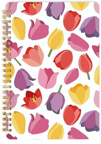 Mlife Notizbuch A5 Ringbuch,Spiralbindung Notizblock-160 Seiten,100 g/m²Tintenfestes Papier,Hardcover Collegeblock Notizblock mit Taschen,Elastisch für Tagebuch für Erwachsene&Bullet Journal(Tulpen)