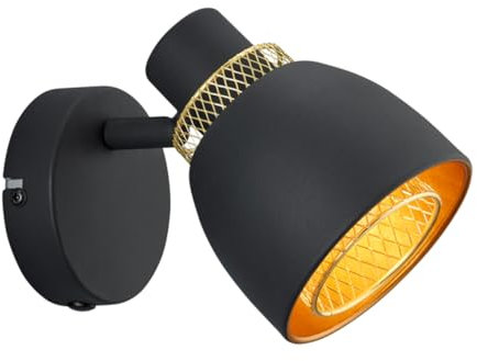 Reality Leuchten Wandleuchte Punch R80811032, Metall Schwarz matt/Goldfarbig, exkl. 1x E14