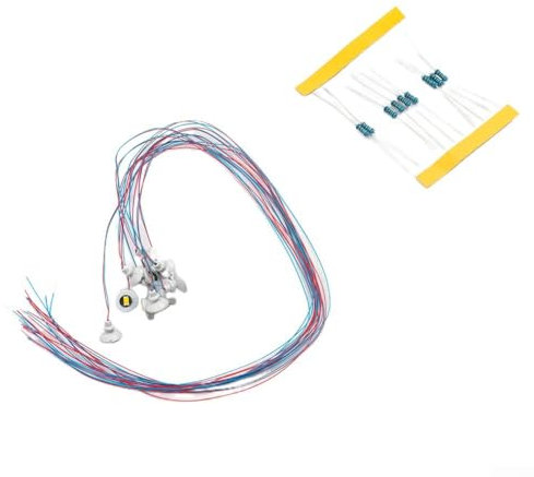LED-Leuchten mit Drähten für HO-Modelleisenbahn-Layout, Gebäude, roter Draht, positiv, 0,28 mm, schlankes Kabel, 10 Stück