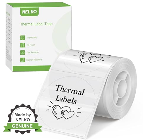 Thermoetiketten für Nelko PM220 Etikettendrucker, 50 mm, rund, Thermoetiketten, wasserdicht, Mehrzweck-Etikettenband, 1 Rolle mit 150 selbstklebenden Thermopapier (transparent), TP50x50x150