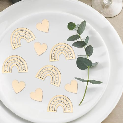 100 Stück Konfetti Holz Boho Tischdeko, Babyparty Taufe Deko Streudeko Taufe, Konfetti Regenbogen Herz Deko Tischdeko Taufe für Junge Mädchen